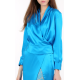 Italian Sandwashed Silk Wrap Blouse in Cadet Blue